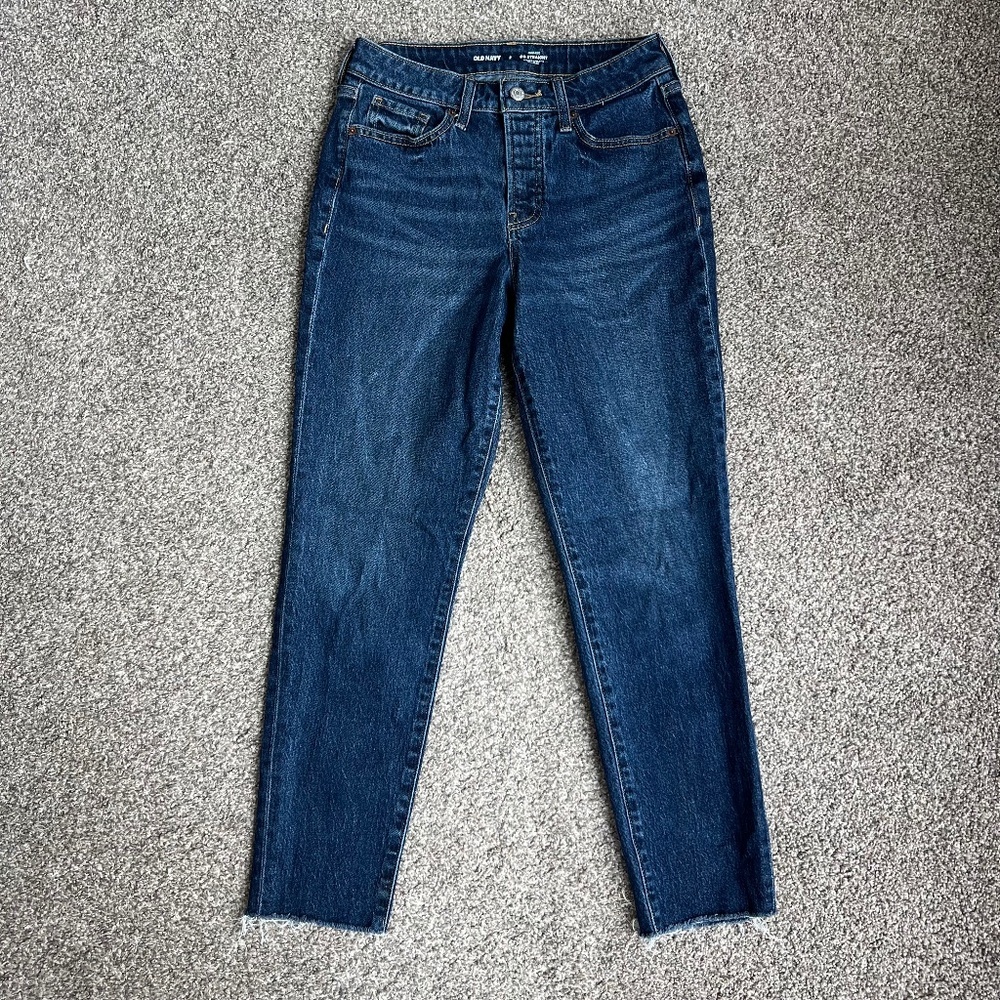 Old Navy High Rise OG Straight Medium‎ Wash Raw Hem Jeans, Size 2
